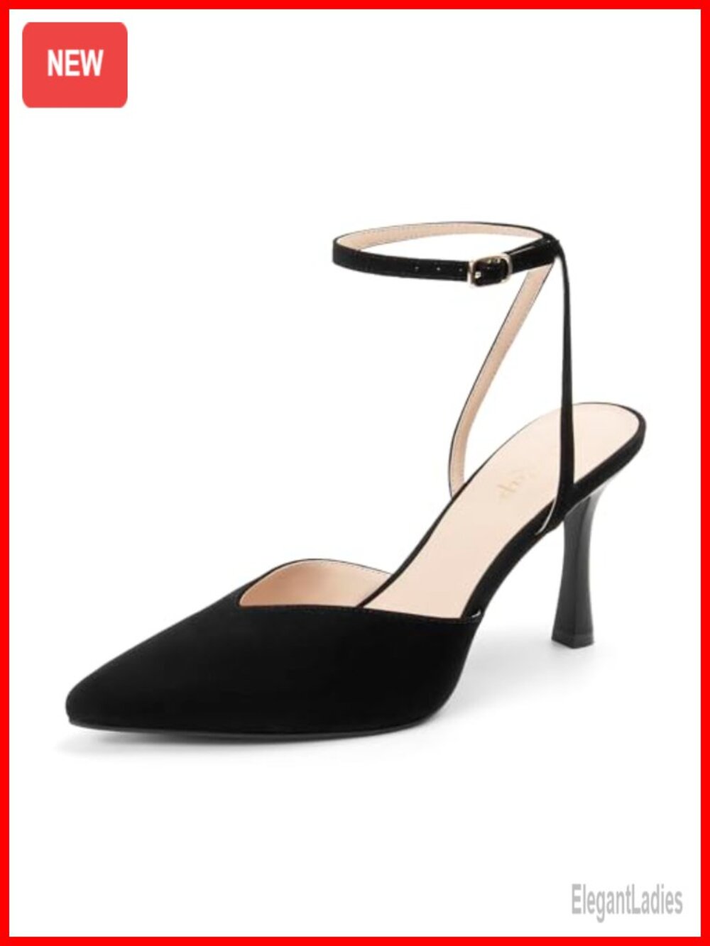 Faux Suede Kitten Heel Slingback Pumps Pointed Toe Ankle Strap Dressy